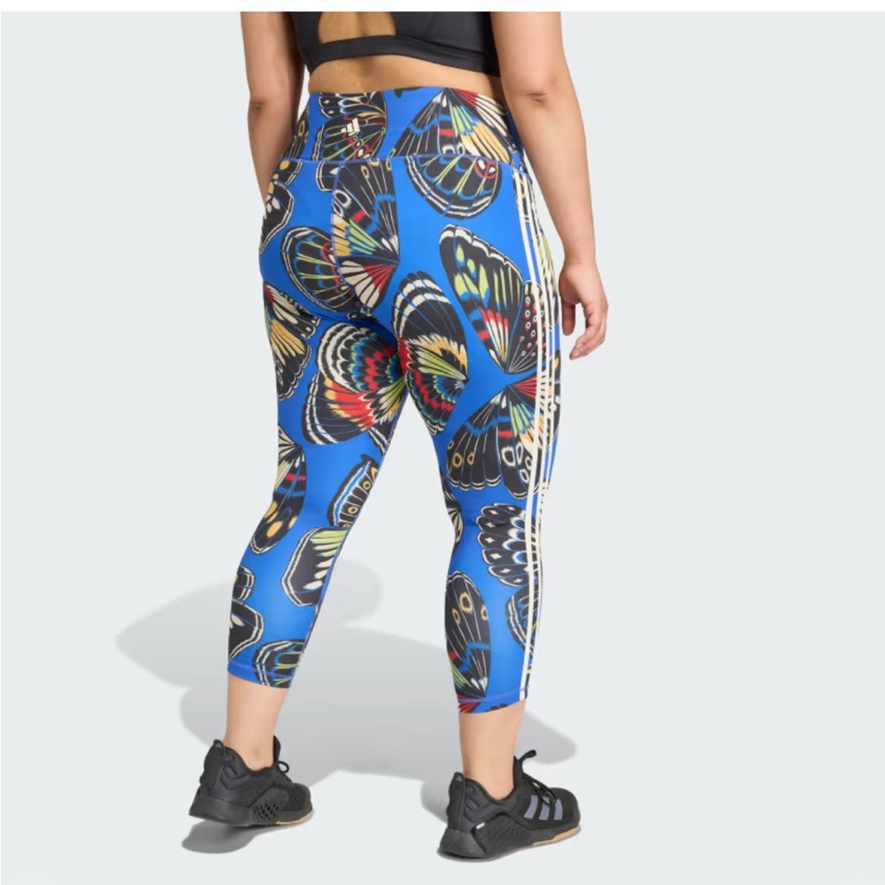 Adidas x FARM Rio Blue Multicolor Butterfly Print Capri Leggings